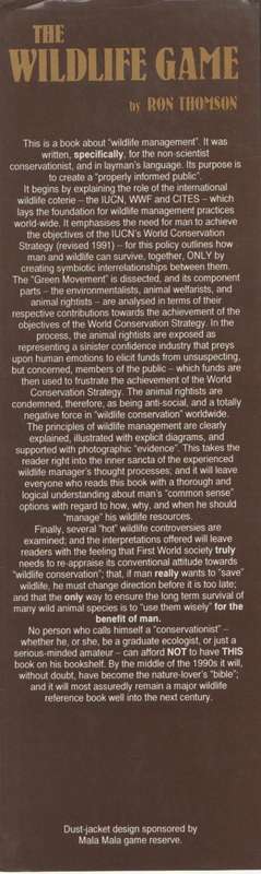 THE WILDLIFE GAME - RON THOMSON (SIGNED - 1 ST EDITION  1992)