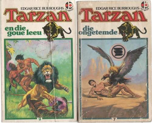 VYF AFRIKAANSE TARZANBOEKE, NR'S 9,7,6,3 EN 1 - EDGAR RICE BURROUGHS