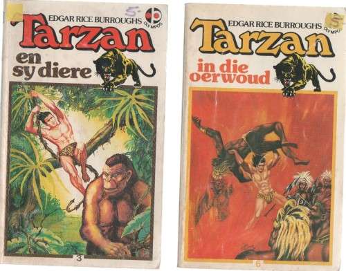 VYF AFRIKAANSE TARZANBOEKE, NR'S 9,7,6,3 EN 1 - EDGAR RICE BURROUGHS