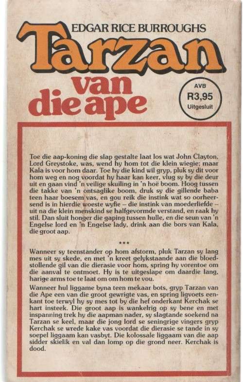 VYF AFRIKAANSE TARZANBOEKE, NR'S 9,7,6,3 EN 1 - EDGAR RICE BURROUGHS