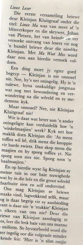 Ma Weet mos, nog briewe van Kleinjan - Johan van Pletzen (11de druk 1987)