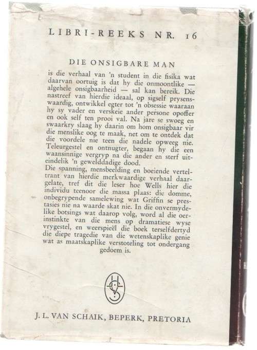 DIE ONSIGBARE MAN, XVI - H G WELLS (DIE LIBRI-REEKS (1962) JEUGLEKTUUR