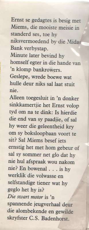 DIE SWART MOTOR - C S BADENHORST (1 STE UITGAWE 1987)
