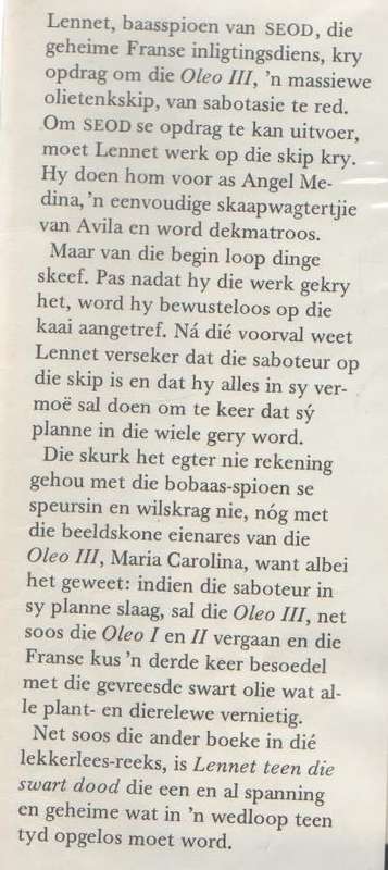 Luitenant X. Lennet teen die swart dood. (1 ste uitgawe 1982)