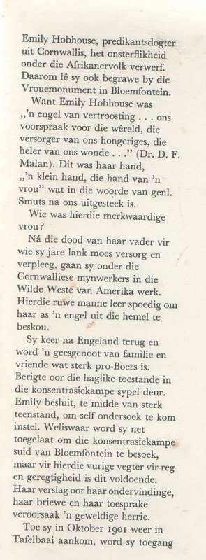 HELDIN UIT DIE VREEMDE, DIE VERHAAL VAN EMILY HOBHOUSE - RYKIE VAN REENEN (2 DE DRUK 1971)