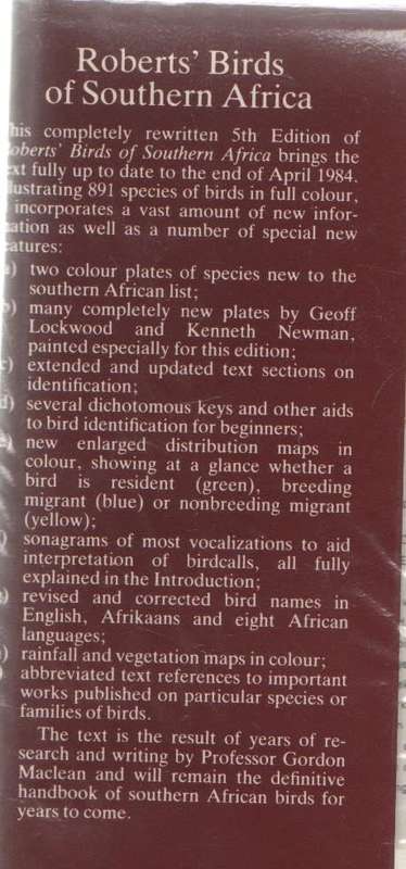 ROBERT'S BIRDS OF SOUTHERN AFRICA - GORDON LINDSAY MACLEAN (4TH EDITION 1985)