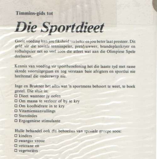 DIE SPORT-DIEET - KAREN INGE EN PETER BRUKNER (1 STE UITGAWE 1987)