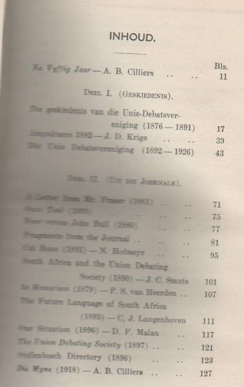 NA VYFTIG JAAR, GEDENKBOEK VAN DIE UNIE-DEBATSVERENIGING STELLENBOSCH - H BLIGNAUT (1926)