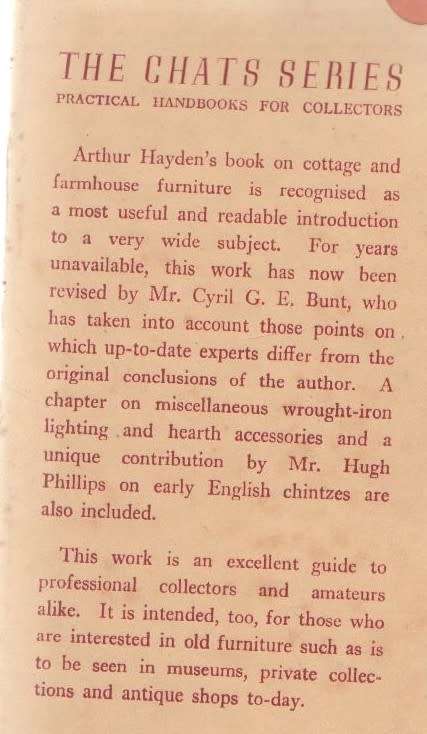 CHATS ON COTTAGE AND FARMHOUSE FURNITURE - ATHUR HAYDEN (2ND EDITION 1950)
