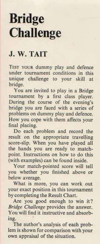 BRIDGE CHALLENGE - J W TAIT (1974)