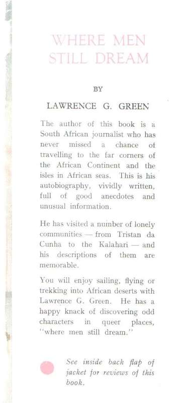 WHERE MEN STILL DREAM - LAWRENCE G GREEN (1949)