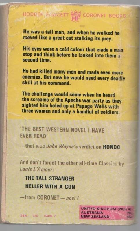 LAST STAND AT PAPAGO WELLS - LOUIS L'AMOUR (3 RD IMPRESSION 1970)