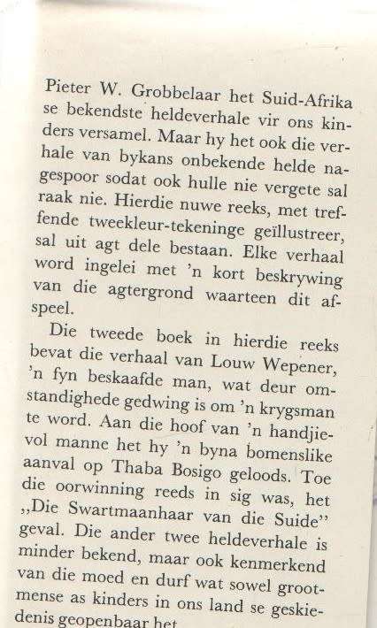 DIE TWEE KAPTEINS EN ANDER AFRIKAANSE HELDEVERHALE - PIETER W GROBBELAAR (1 STE UITGAWE 1970)
