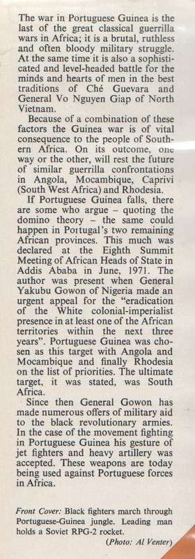 PORTUGAL`S GUERILLA WAR, THE CAMPAIGN FOR AFRICA - A L J VENTER (SIGNED 1973)