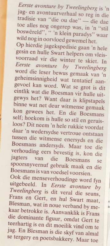 EERSTE AVONTURE BY TWEELINGBERG - HANSIE COETZEE (1 STE UITGAWE 1984) JAG-EN JEUGVERHAAL