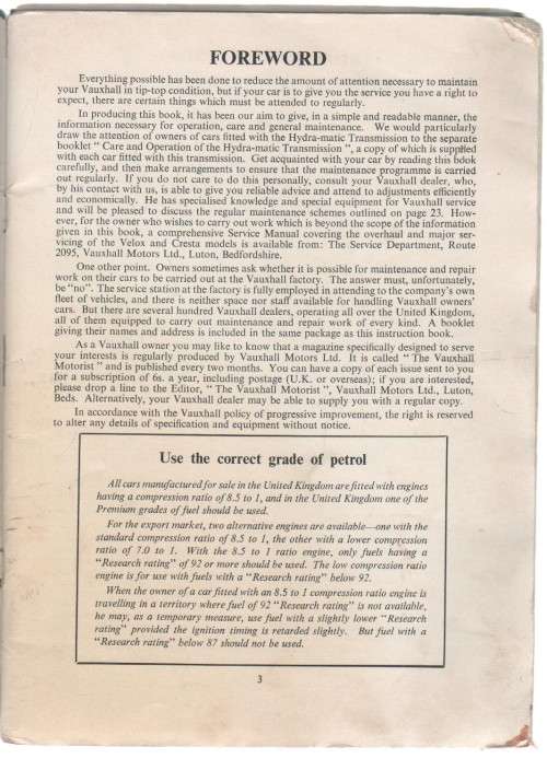 VAUXHALL VELOX and CRESTA , OWNER`S HANDBOOK (JUNE 1963)
