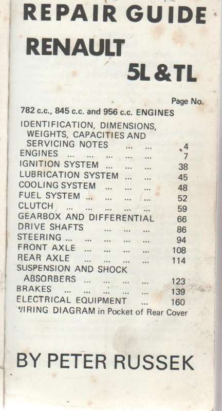 REPAIR GUIDE RENAULT 5L and TL, DATA REPAIRS, OVERHAUL ADJUSTMENTS (1973)