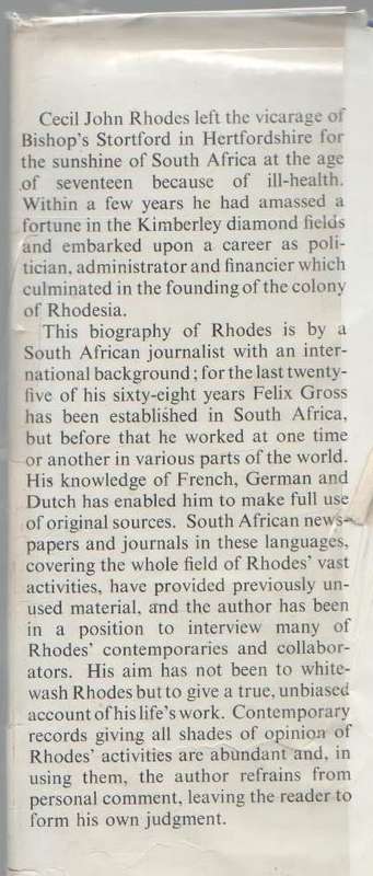 RHODES OF AFRICA - FELIX GROSS (1 ST PUBLISHED 1956)
