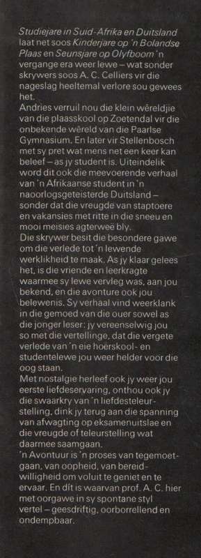 A C CILLIERS LEWENS-AVONTUUR STUDIEJARE IN SUID-AFRIKA EN DUITSLAND, NO 3 (1 STE DRUK 1973)