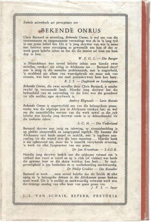 BEKENDE ONRUS - CHRIS BARNARD (1965)