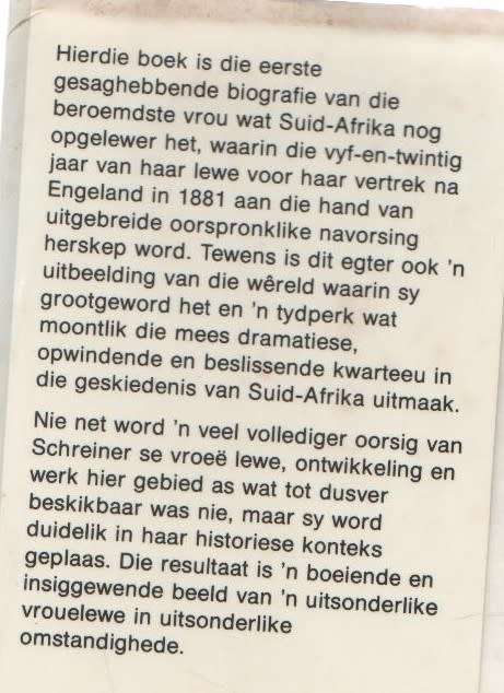 OLIVE SCHREINER `N LEWE IN SUID-AFRIKA 1855 - 1881 - KAREL SCHOEMAN (1 STE UITGAWE 1989)