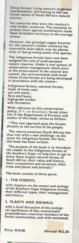 SOUTHERN CAPE FORESTS AND TREES (1974) - F VON BREITENBACH, DEPARTMENT OF FORESTY