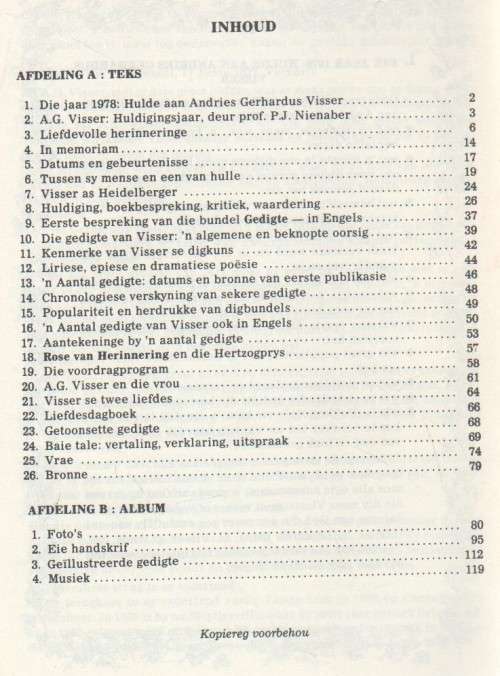 A G VISSER IN WOORD EN BEELD - E A VENTER (POTCHEFSTROOM 1978)