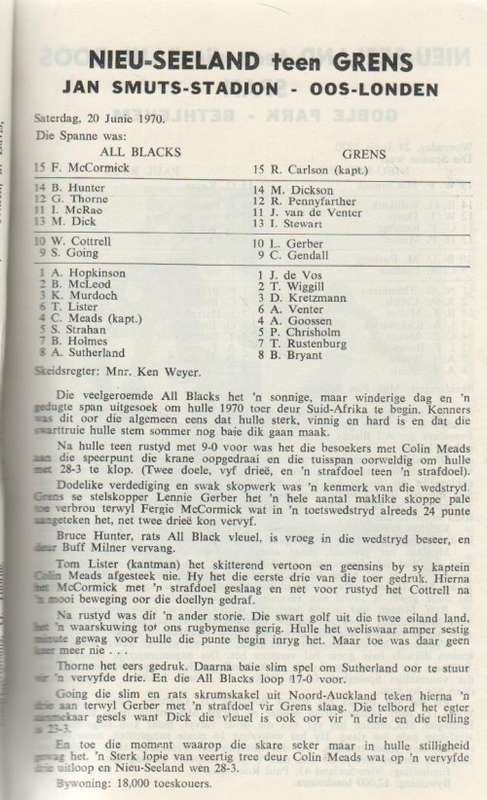DIE 1970 ALL BLACKS IN SUID-AFRIKA , VERSLAG JAARBOEK NO 1 - AWIE LABUSCHAGNE