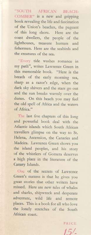 SOUTH AFRICAN BEACHCOMBER - LAWRENCE G GREEN (1 ST EDITION 1958)