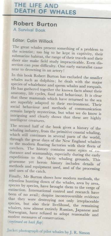 THE LIFE AND DEATH OF WHALES - ROBERT BURTON (1 ST PUBLISHED 1973)