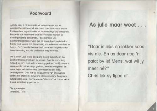 LIEWER LAAT...AS JULLE MAAR WEET - RACHEL BALIE (VOORWOORD 1996)