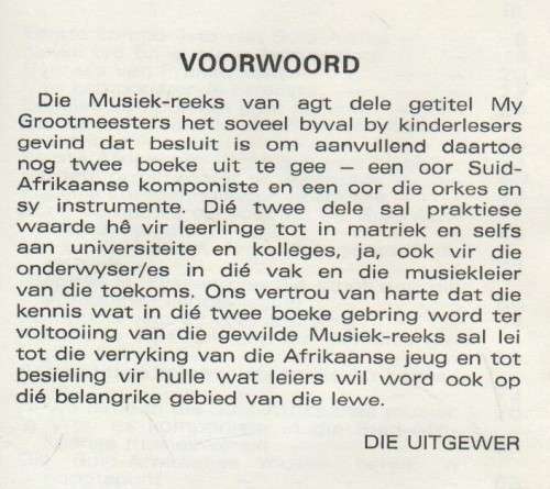KOMPONISTE VAN SUID-AFRIKA - DR JAN BOUWS (1971)