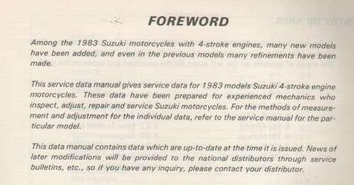 SUZUKI 1983(2/2) STROKE SERVICE DATA