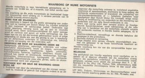 SUZUKI, BEPLANDE DIENSPROGRAM / PLANNED SERVICE PROGRAMME