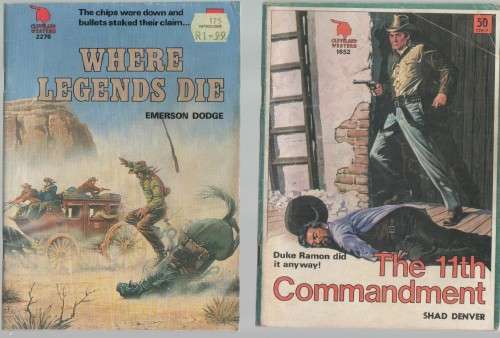 FIVE PAPER BACK CAFE BOOKS - MIXED TITLES AND WESTERNS
