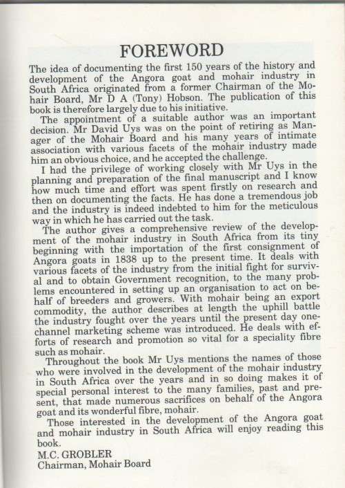 CINDERELLA TO PRINCESS, THE STORY OF MOHAIR IN SOUTH AFRICA 1838 -1988 - D S UYS