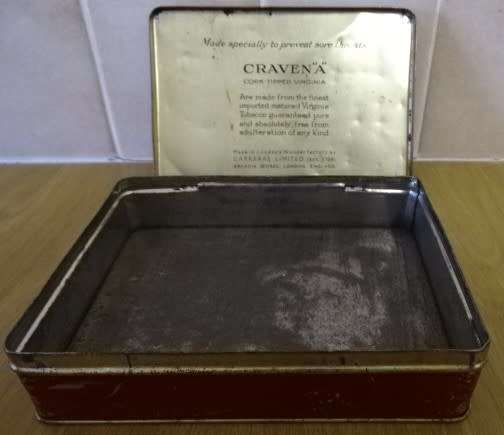VINTAGE CRAVEN `A` VIRGINIA CIGARETTES TIN.  CORK-TIPPED VIRGINIA (MADE IN ENGLAND)