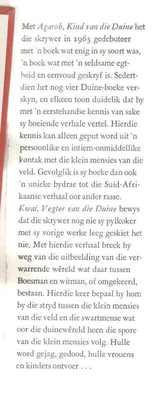 KWAI VEGTER VAN DIE DUINE - JAN J VAN DER POST (BOESMANVERHAAL -  1966)