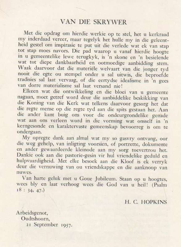 JUBILEUM-GEDENKBOEK JOUBERTINA, NED. GEREF. KERK  - H NC HOPKINS(1957)