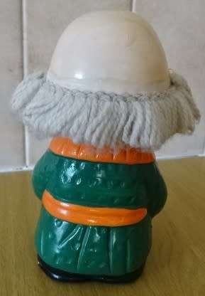 VINTAGE OLD MAN PIGGY BANK WITH YARN HAIR. RETIREMENT FUND