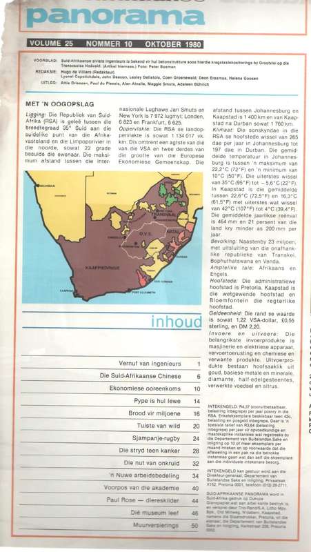 SUID-AFRIKAANSE PANORAMA, OKTOBER  1980