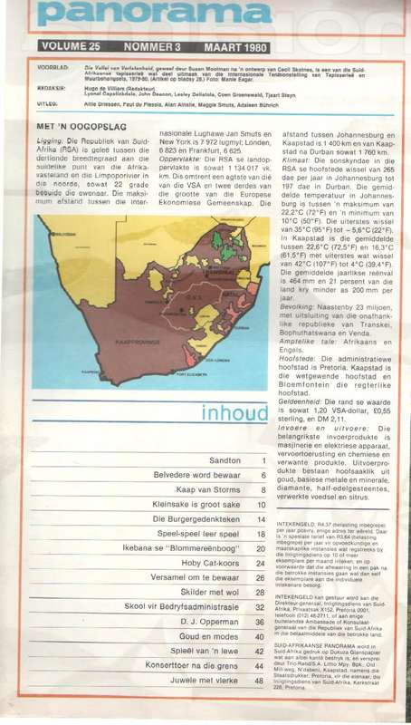 SUID-AFRIKAANSE PANORAMA, MAART  1980