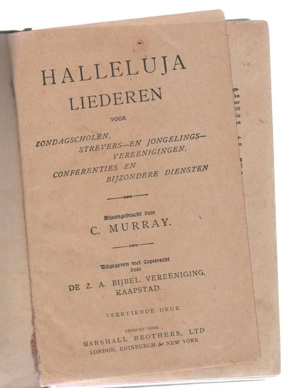 HALLELUJA LIEDEREN , VEERTIENDE DRUK - C MURRAY (VOORWOORD 1903)