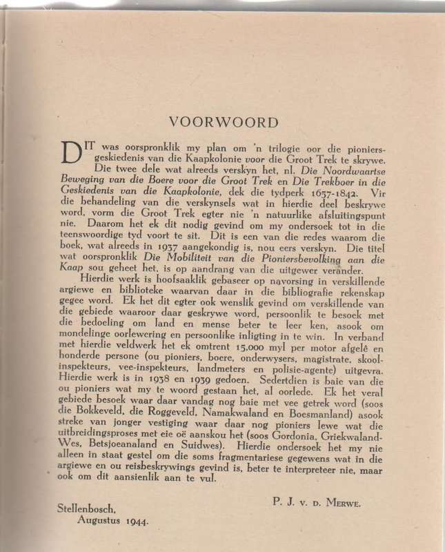 TREK - DR P J V D MERWE (ONS GESKIEDENIS-SERIE- 1945)