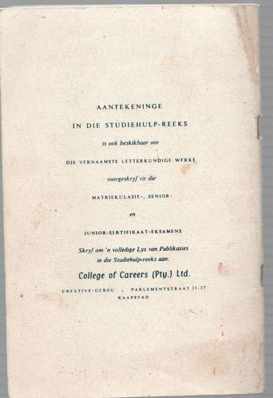 COLLEGE OF CAREERS AANTEKENINGE OOR JUNIOR VERSEBOEK (STUDIEHULP-REEKS 653) 1968