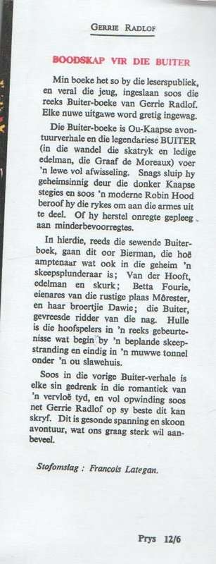 BOODSKAP VIR DIE BUITER - GERRIE RADLOF (1959)