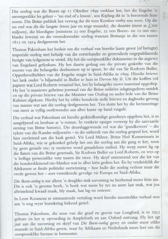 DIE BOEREOORLOG - THOMAS PAKENHAM (HERDRUK 1999)