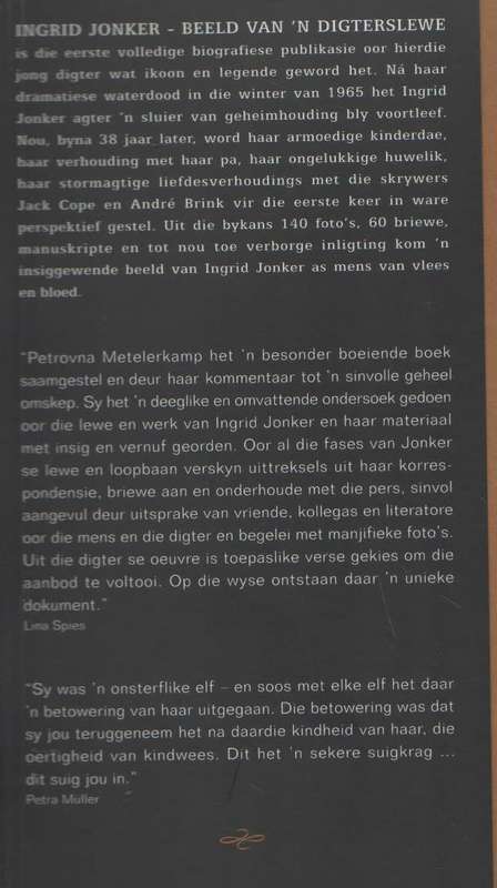 INGRID JONKER BEELD VAN 'N DIGTERSLEWE - PETROVNA METELERKAMP (1 STE UITGAWE 2003)