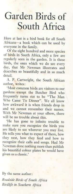 GARDEN BIRDS OF SOUTH AFRICA - KENNETH NEWMAN (2ND IMPRESSION 1972)