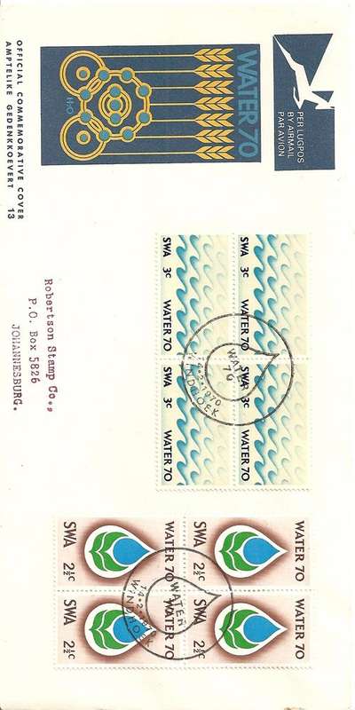 1970 Water FDC with unrecorded variety blocks of 4 instead of single stamps not previously seen !